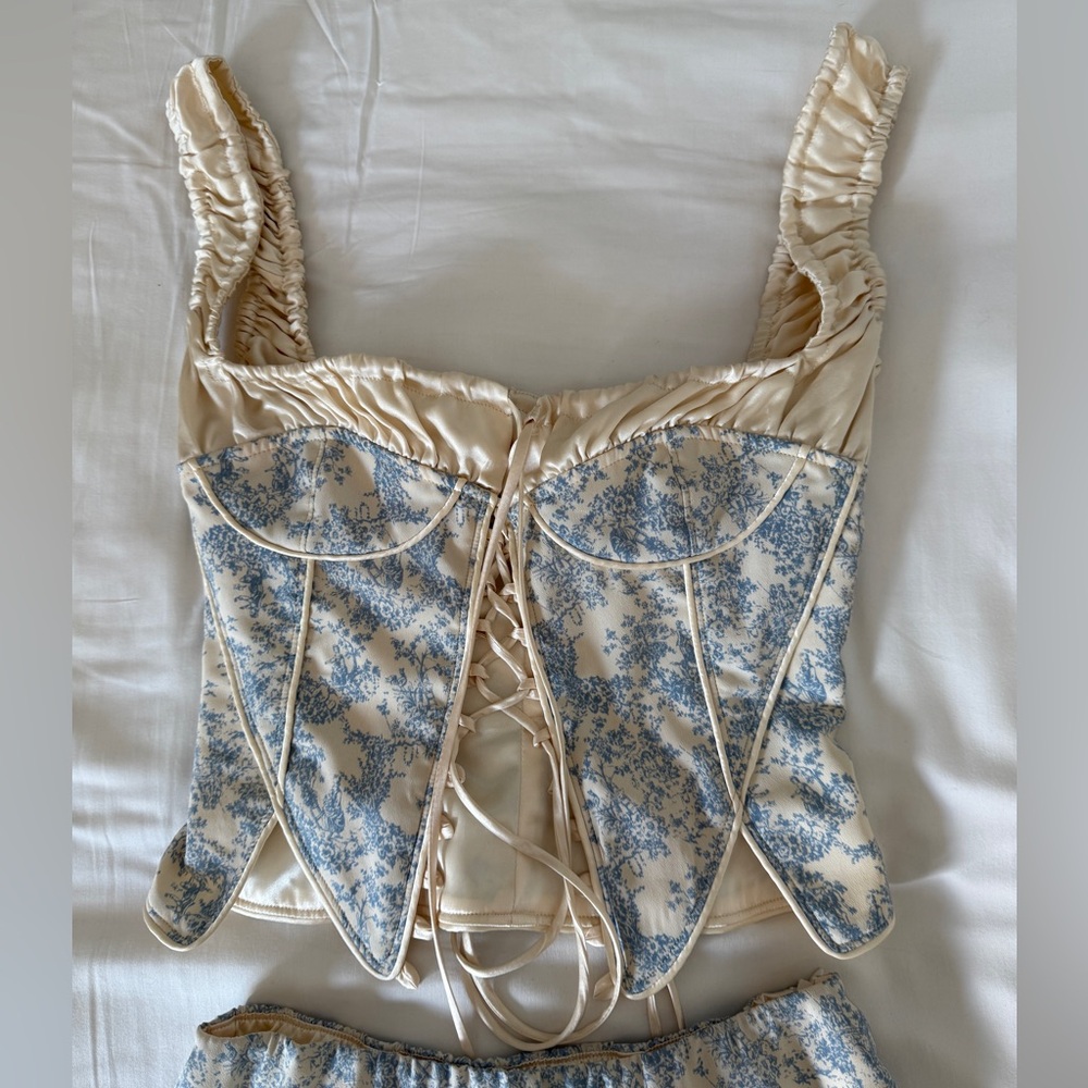 Fait Par Foutch Blue Toile Set (Angelina Corset + Jacqueline Skirt) size xxs - Picture 2 of 16